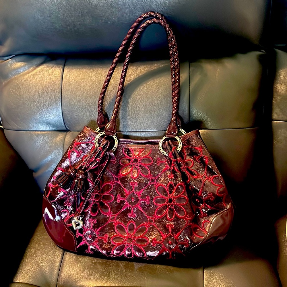 Brighton leather handbag in cranberry color